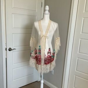 Embroidered Sheer Kinono Beachwear Cover Up / NWT
